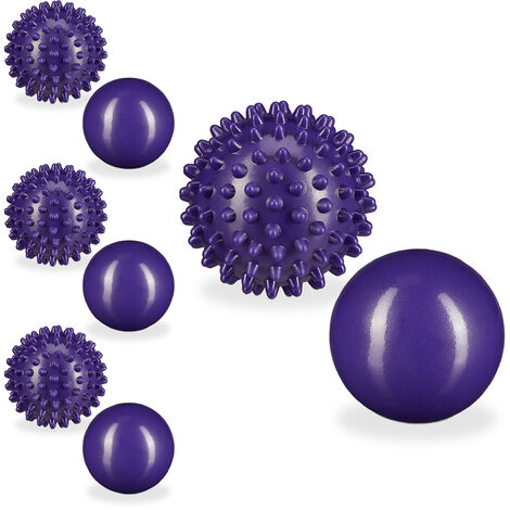 Balles de massage, lot de 8, une balle lisse et une à picots, dures, remplies d'eau, auto-massage, Ø 6,5 & 7 cm, violet