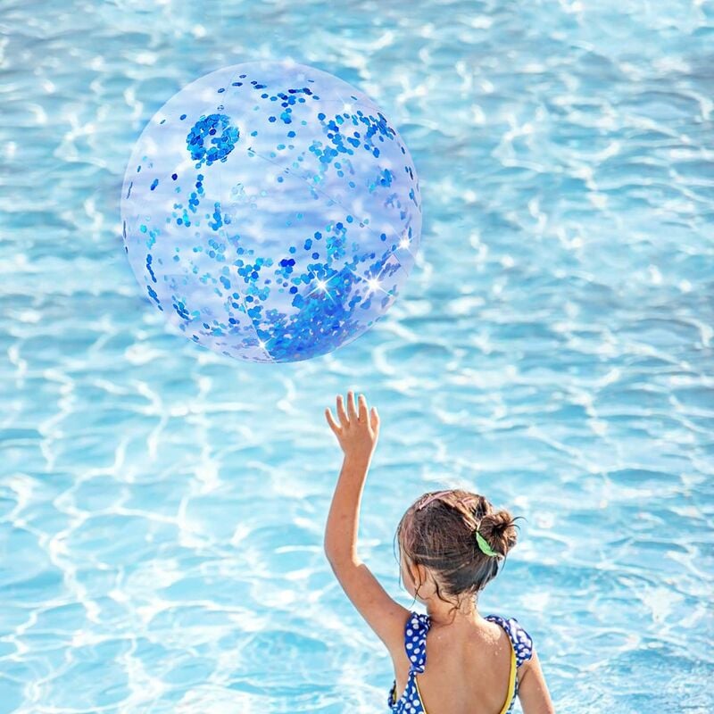 Ballon de plage gonflable, ballons de plage à paillettes de 61 cm, confettis, paillettes transparentes, ballon de plage, jouets de piscine, jeu