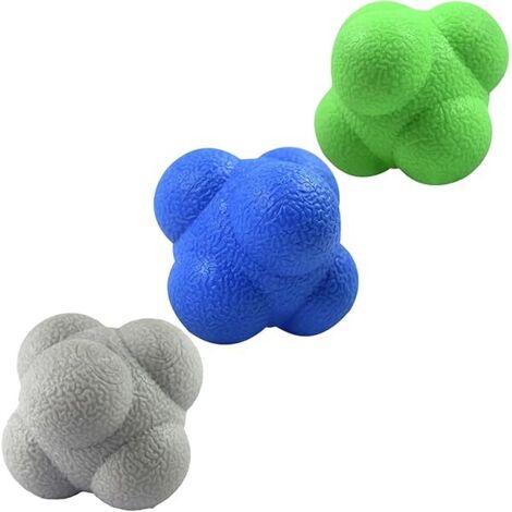 Ballon Réactif - 2,83 Pouces - En Caoutchouc Haute Densité - Pour Entraînement Coordination Main-Oeil - Lot de 3 (Bleu Gris Vert)