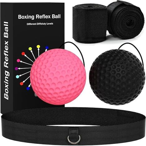 Ballon Réflexe Boxe - Sangle Réglable - 1 Balle PU 20 G + 1 Balle Caoutchouc 80 G - Pour Entraînement Adultes et Enfants - Lot de 1