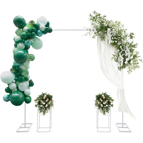 Ballonständer, Hochzeitsständer, Hochzeitskulissenständer, Metall Ballonbogen Ständer, Hochzeitsbogen, Luftballon Bogen Gestell, Traubogen Hochzeit (Weiß 2  2m+24  24  60cm)