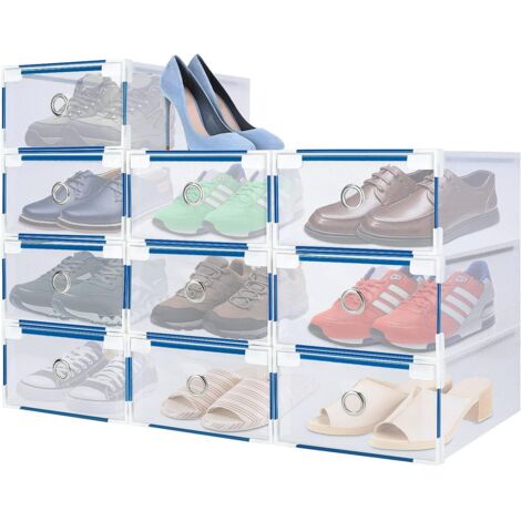BALLSHOP Lot de 10 boîtes empilables pour chaussures Organisateur transparent 28 x 18 x 10 cm en plastique, bricolage, avec tiroirs