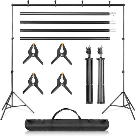 BALLSHOP Support de Fond Photo Réglable 2x3m - Kit Professionnel en Alliage d'Aluminium/Acier - Hauteur Max 2m (6.5ft) - pour Studios & Événements - Sac de Transport Inclus