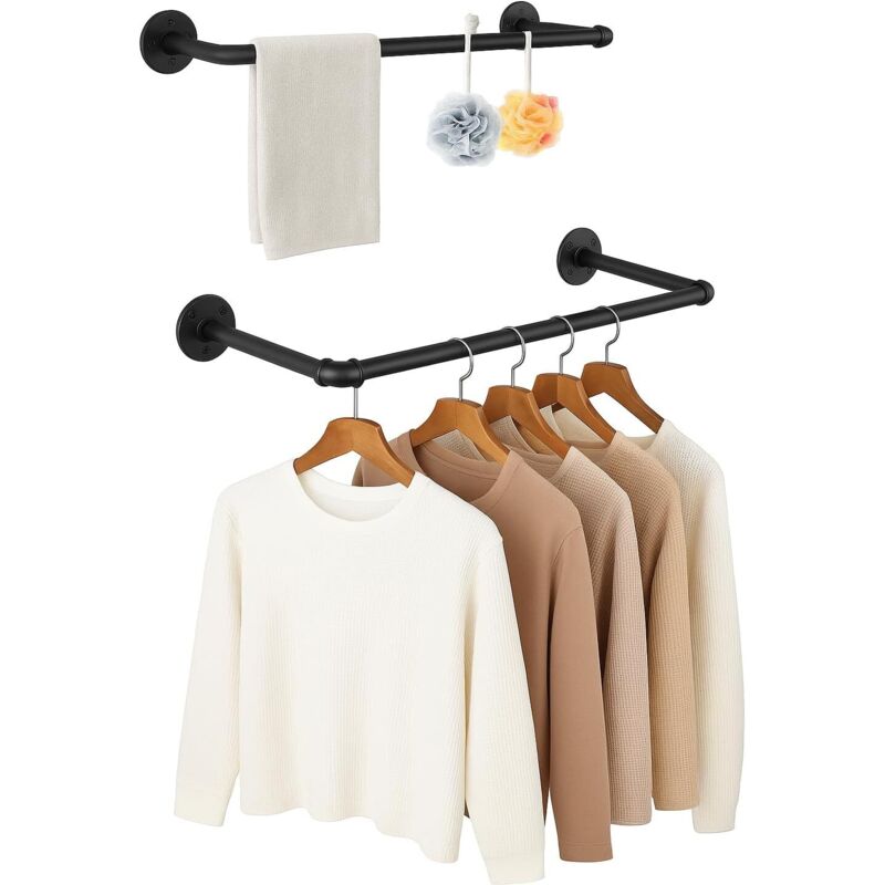 BALLSHOP Tringle à vêtements murale robuste en fonte - Lot de 2 porte-cintres muraux 50 cm - Porte-manteau mural design - Gain de place pour entrée,