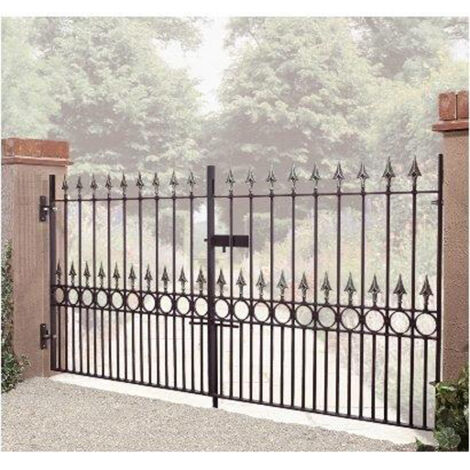 Balmoral Premium Range Spear Top Low Double Driveway Gate - Solid Steel - Fits Gap of 2134 mm x 1168 mm High - Primed