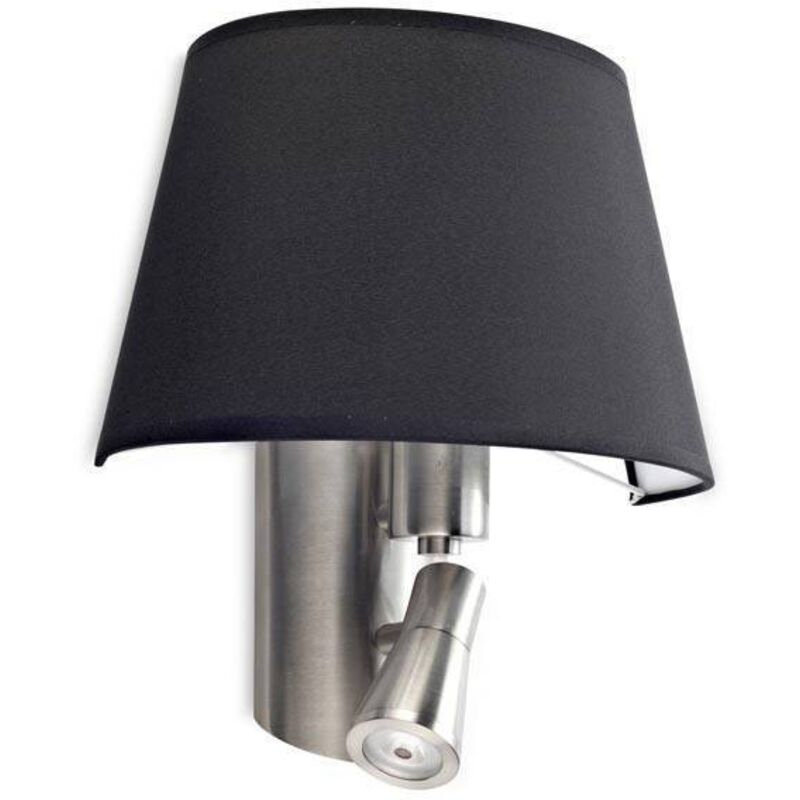 Balmoral - 1 + 1 leichte Innenwandleuchte Satin Nickel mit schwarzem Schirm, E27 - Leds-c4