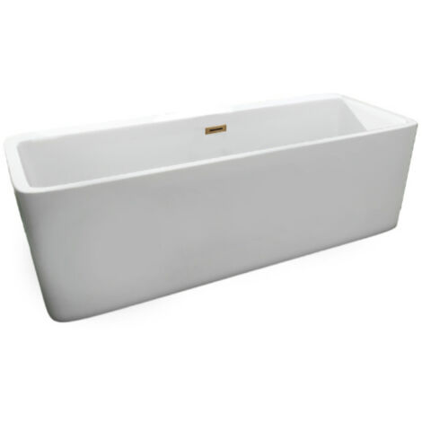 Balneo Baignoire autoportante 170x80cm, rectangulaire, accessoires doré, Acrylique thermoformé 3.5mm, avec pieds réglables, ROMA
