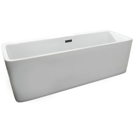 Balneo Baignoire autoportante 170x80cm, rectangulaire, accessoires noir, Acrylique thermoformé 3.5mm, avec pieds réglables, ROMA