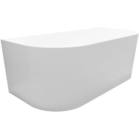 Balneo Baignoire blance semi-îlot Murale 170x80cm, accessoires blanc, Acrylique thermoformé 3.5mm, avec pieds réglables, VIVA