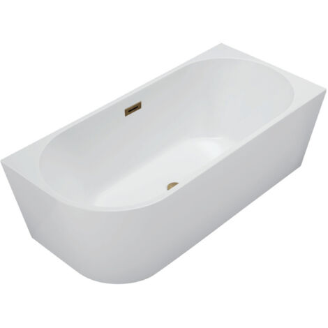Balneo Baignoire semi-îlot Murale 160x80cm droite, accessoires doré, Acrylique thermoformé 3.5mm, avec pieds réglables, AVOLA