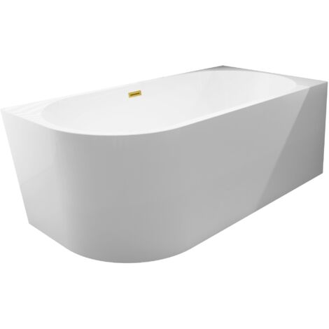 Balneo Baignoire semi-îlot Murale 160x80cm droite, accessoires miroir doré, Acrylique thermoformé 3.5mm, avec pieds réglables, AVOLA