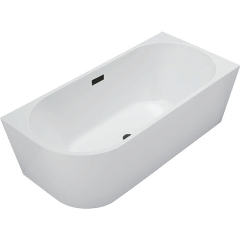 Balneo Baignoire semi-îlot Murale 160x80cm droite, accessoires noir, Acrylique thermoformé 3.5mm, avec pieds réglables, AVOLA