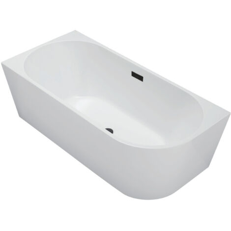 Balneo Baignoire semi-îlot Murale 160x80cm gauche, accessoires noir, Acrylique thermoformé 3.5mm, avec pieds réglables, AVOLA