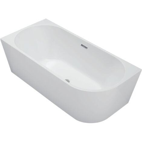 Balneo Baignoire semi-îlot Murale 160x80cm gauche, blanc, Acrylique thermoformé 3.5mm, avec pieds réglables, AVOLA