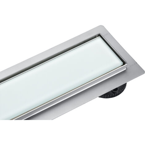 BALNEO - Caniveau de douche 100 cm - Canal de douche avec Siphon Decor Next Wave - Caniveau linéaire acier inoxydable AISI 304 Panel en verre blanc