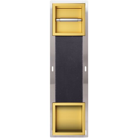 Balneo Distributeur papier-toilette encastrable avec porte 74x20,8x14,7cm, acier inoxydable, finition gold, WALL-BOX PAPER 2