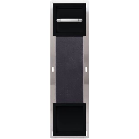 Balneo Distributeur papier-toilette encastrable avec porte 74x20,8x14,7cm, acier inoxydable, finition noir, WALL-BOX PAPER 2