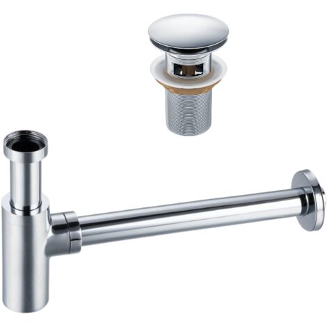 BALNEO - ensemble bonde de lavabo Klik Klak A avec trop-plein chromé + siphon rond chromé en laiton - kit pour lavabo