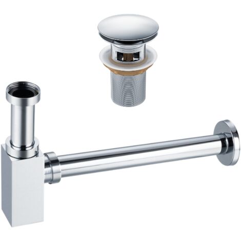 BALNEO - ensemble bonde de lavabo Klik Klak A avec trop-plein chromée + siphon carré chromé en laiton - kit pour lavabo