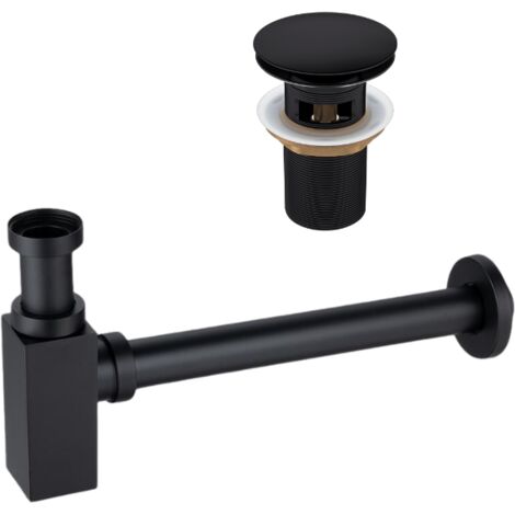 BALNEO - ensemble bonde de lavabo Klik Klak A avec trop-plein noire + siphon carré noir en laiton - kit pour lavabo