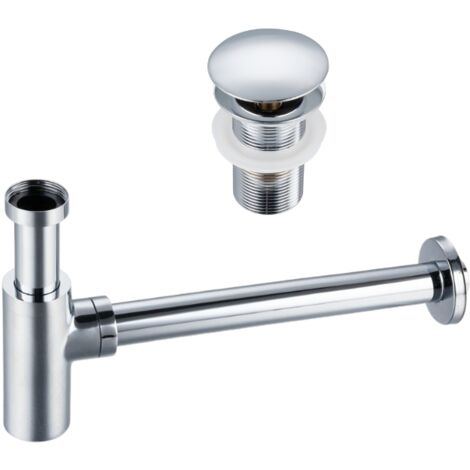 BALNEO - ensemble bonde de lavabo Klik Klak A sans trop-plein chromé + siphon rond chromé en laiton - kit pour lavabo