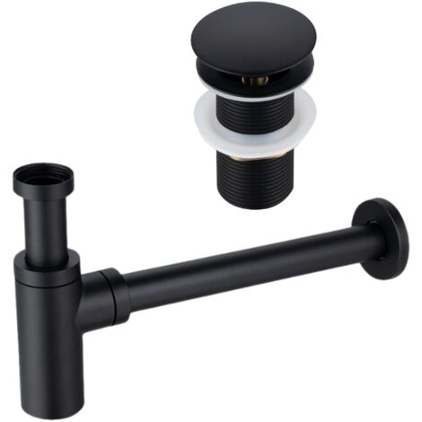 BALNEO - ensemble bonde de lavabo Klik Klak A sans trop-plein noir + siphon rond noir en laiton - kit pour lavabo