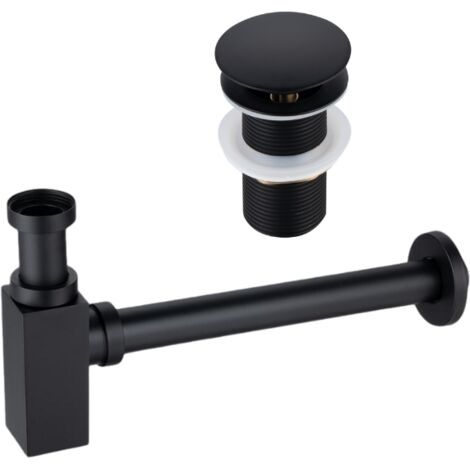 BALNEO - ensemble bonde de lavabo Klik Klak A sans trop-plein noire + siphon carré noir en laiton - kit pour lavabo