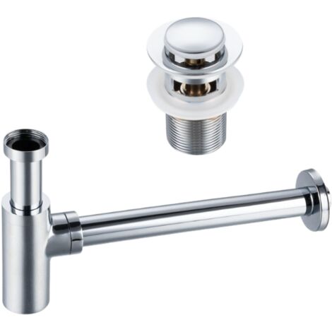 BALNEO - ensemble bonde de lavabo Klik Klak B avec trop-plein chromé + siphon rond chromé en laiton - kit pour lavabo