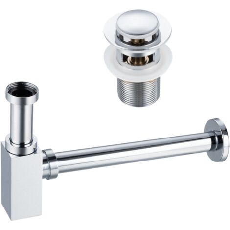 BALNEO - ensemble bonde de lavabo Klik Klak B avec trop-plein chromée + siphon carré chromé en laiton - kit pour lavabo