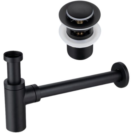 BALNEO - ensemble bonde de lavabo Klik Klak B avec trop-plein noir + siphon rond noir en laiton - kit pour lavabo