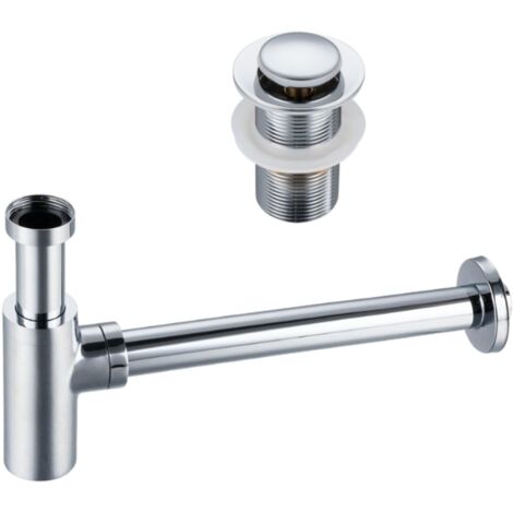 BALNEO - ensemble bonde de lavabo Klik Klak B sans trop-plein chromé + siphon rond chromé en laiton - kit pour lavabo