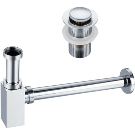 BALNEO - ensemble bonde de lavabo Klik Klak B sans trop-plein chromée + siphon carré chromé en laiton - kit pour lavabo