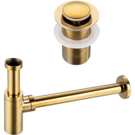 BALNEO - ensemble bonde de lavabo Klik Klak B sans trop-plein doré + siphon rond doré en laiton - kit pour lavabo