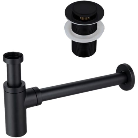 BALNEO - ensemble bonde de lavabo Klik Klak B sans trop-plein noir + siphon rond noir en laiton - kit pour lavabo