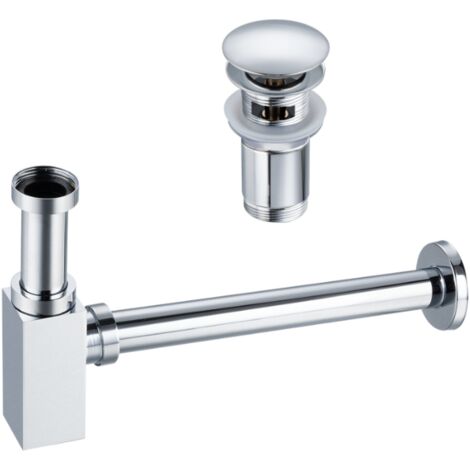 BALNEO - ensemble bonde de lavabo Klik Klak C avec trop-plein chromée + siphon carré chromé en laiton - kit pour lavabo