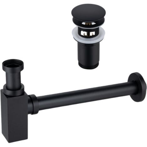 BALNEO - ensemble bonde de lavabo Klik Klak C avec trop-plein noire + siphon carré noir en laiton - kit pour lavabo