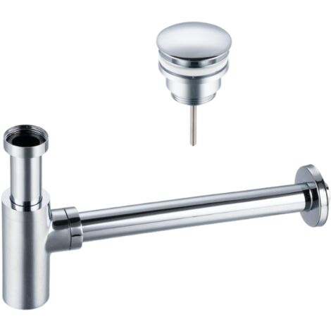 BALNEO - ensemble bonde de lavabo Klik Klak D universelle chromée + siphon rond chromé en laiton - kit pour lavabo