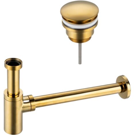 BALNEO - ensemble bonde de lavabo Klik Klak D universelle dorée + siphon rond doré en laiton - kit pour lavabo