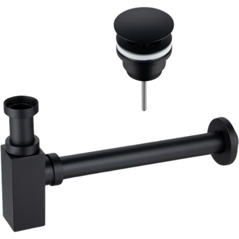 BALNEO - ensemble bonde de lavabo Klik Klak D universelle noire + siphon carré noir en laiton - kit pour lavabo