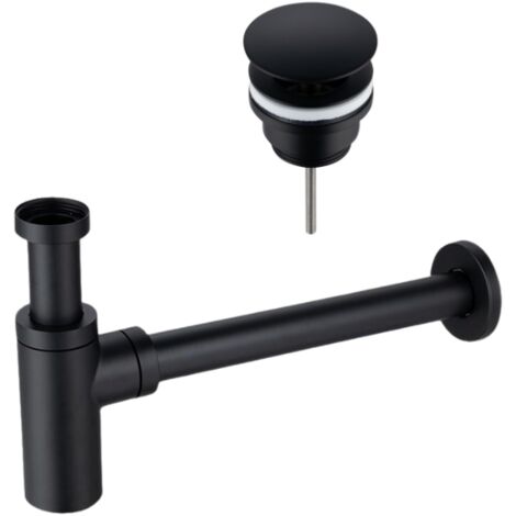 BALNEO - ensemble bonde de lavabo Klik Klak D universelle noire + siphon rond noir en laiton - kit pour lavabo