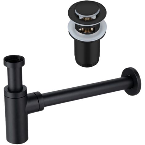 BALNEO - ensemble bonde de lavabo Klik Klak E avec trop-plein noir + siphon rond noir en laiton - kit pour lavabo