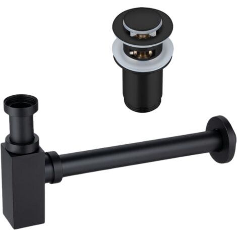 BALNEO - ensemble bonde de lavabo Klik Klak E avec trop-plein noire + siphon carré noir en laiton - kit pour lavabo