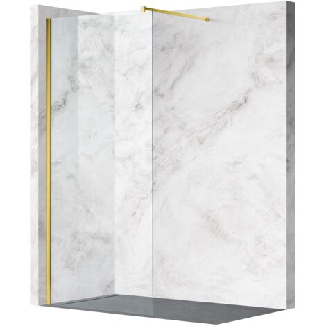 Balneo Paroi de douche À l'italienne 70x200cm, En 8mm Verre Anticalcaire, Avec Barre De Fixation, Beira doré