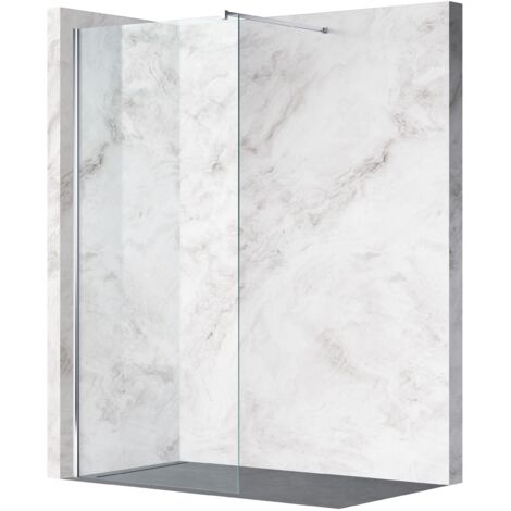 Balneo Paroi de douche À l'italienne 80x200cm, En 8mm Verre Anticalcaire, Avec Barre De Fixation, Beira chrome