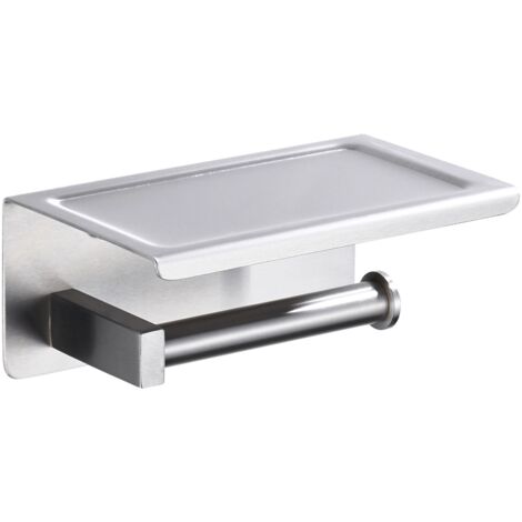 BALNEO - porte-papier toilette avec étagère en acier inox argenté INOX - dérouleur QUBE inoxydable - support papier WC en métal