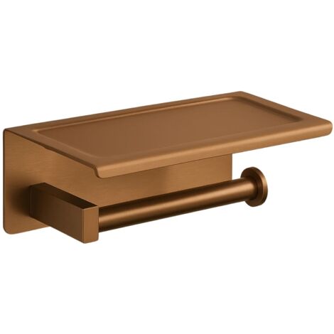 BALNEO - porte-papier toilette avec étagère en acier inox cuivré - dérouleur QUBE inoxydable - support papier WC en métal