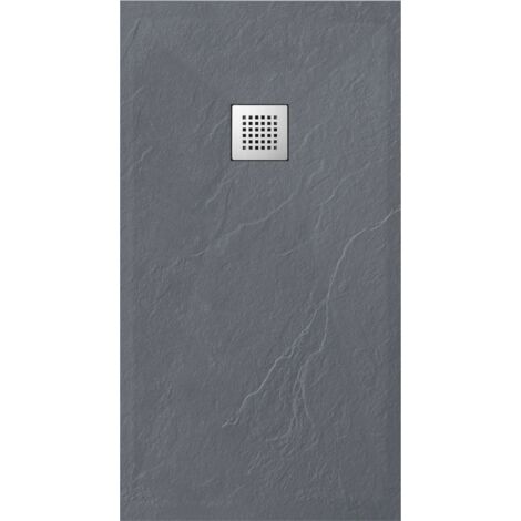 Balneo Receveur de douche extra-plat, en résine 80x100x2,5cm, recoupable sur mesure, texture Ardoise, gris foncé, Stone Tray