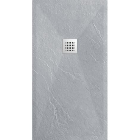 Balneo Receveur de douche extra-plat, en résine 80x140x2,5cm, recoupable sur mesure, texture Ardoise, gris clair, Stone Tray