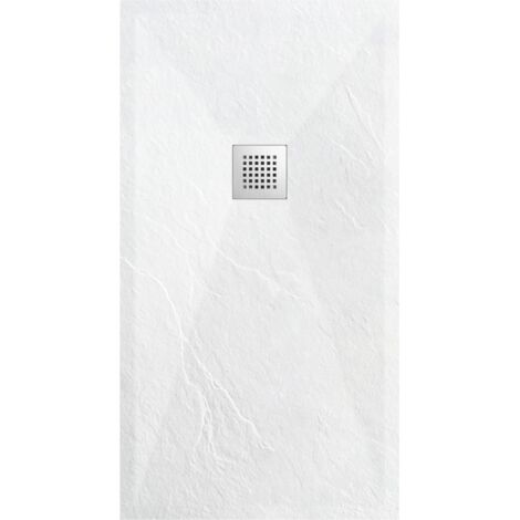 Balneo Receveur de douche extra-plat, en résine 90x120x2,5cm, recoupable sur mesure, texture Ardoise, blanc, Stone Tray