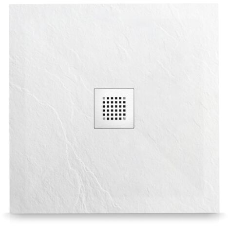 Balneo Receveur de douche extra-plat, en résine 90x90x2,5cm, recoupable sur mesure, texture Ardoise, blanc, Stone Tray
